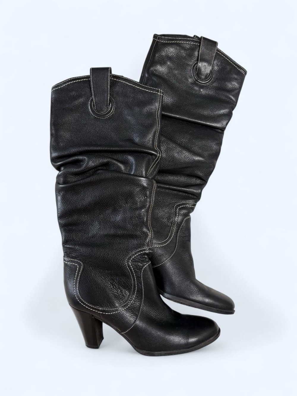 Black Slouchy Mid-Heel Women's Boots